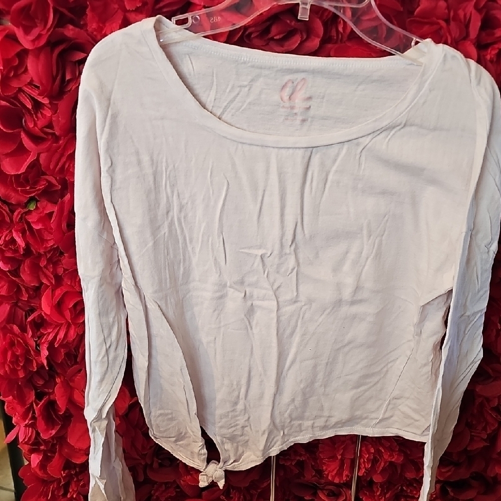 Charlotte Russe White Long Sleeve Tie Front Blouse Size Small